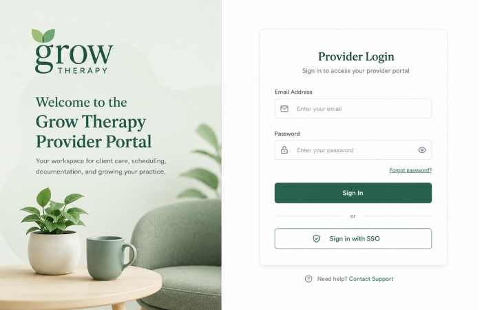 grow therapy provider portal login about